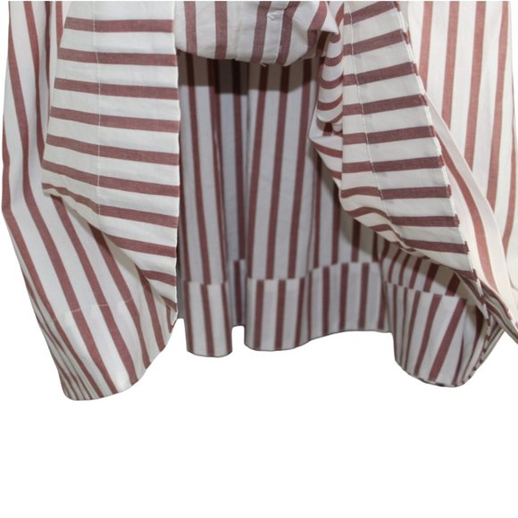 Boden 8R Brick Red White Striped Dress Button Down Belted Waist Tie Short Sleeve - Picture 9 of 12